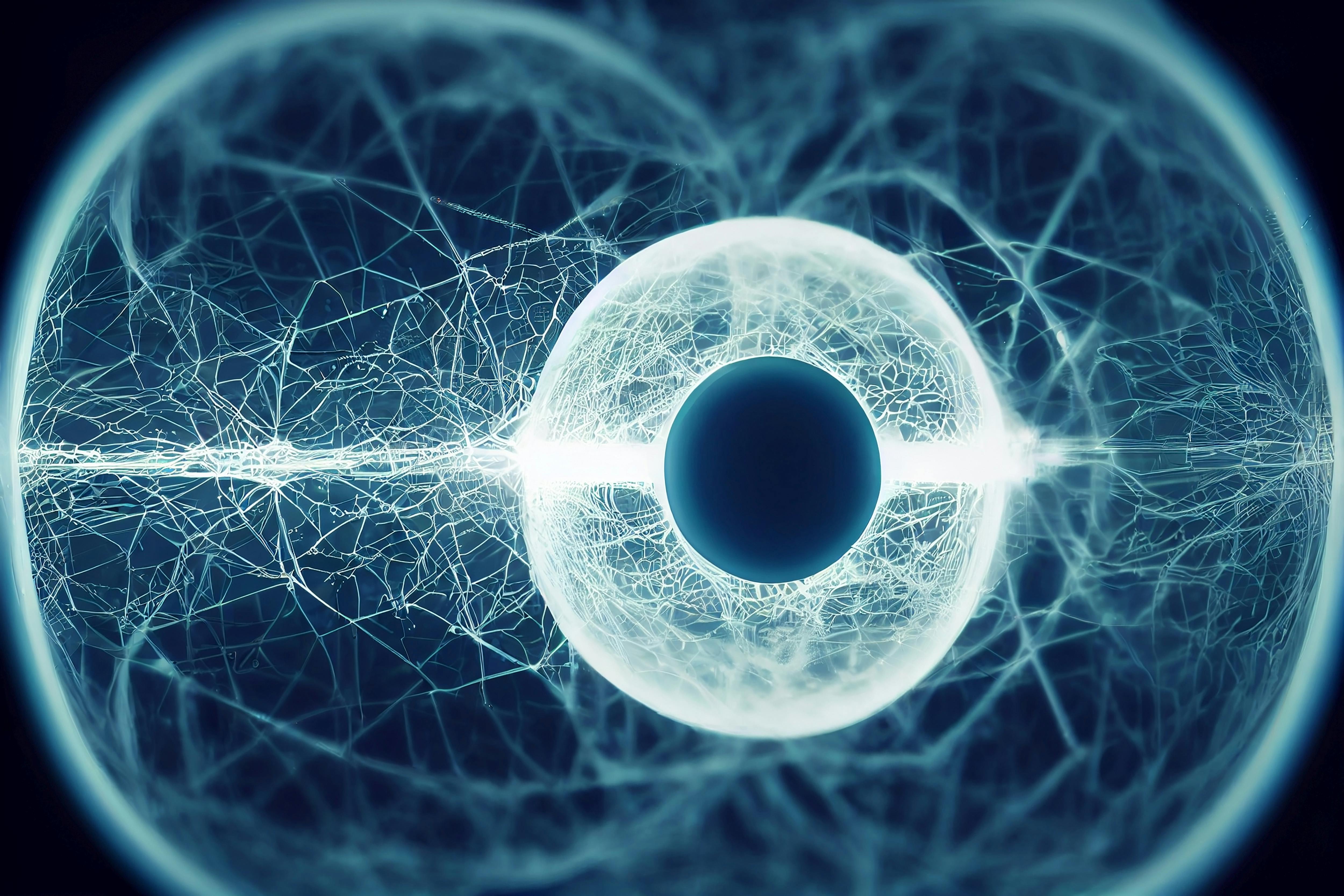Abstract networked circular form suggesting epistemic judgment and structure.